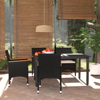 Set da Pranzo per Giardino 5 pz con Cuscini Polyrattan Nero 3094999