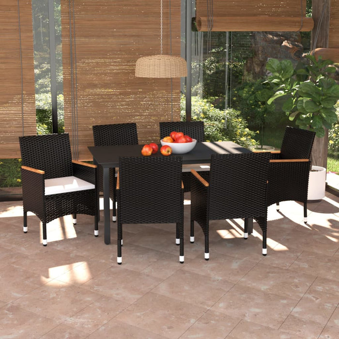 Set da Pranzo per Giardino 7 pz con Cuscini Polyrattan Nero cod mxl 43706