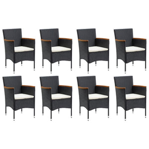 Set Pranzo da Giardino 9 pz con Cuscini in Polyrattan Nero cod mxl 39702