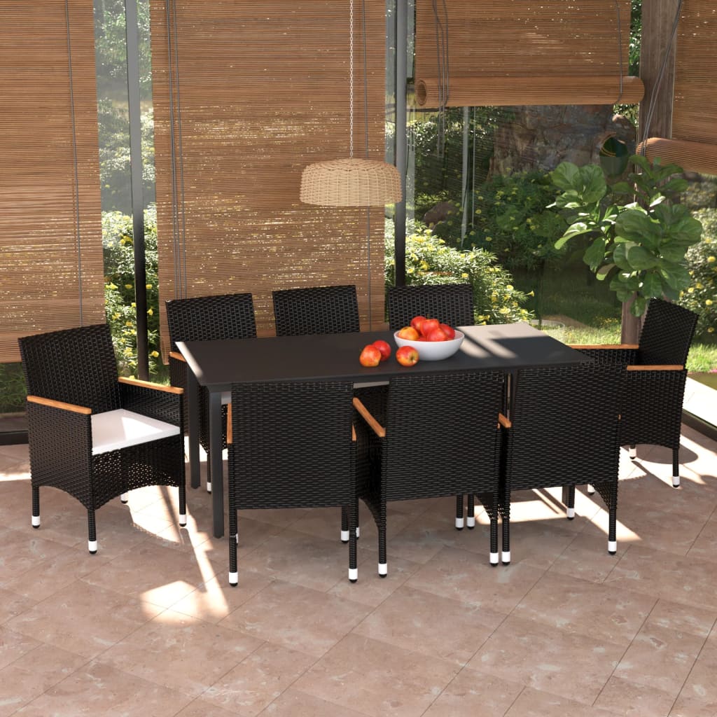 Set Pranzo da Giardino 9 pz con Cuscini in Polyrattan Nero cod mxl 39702