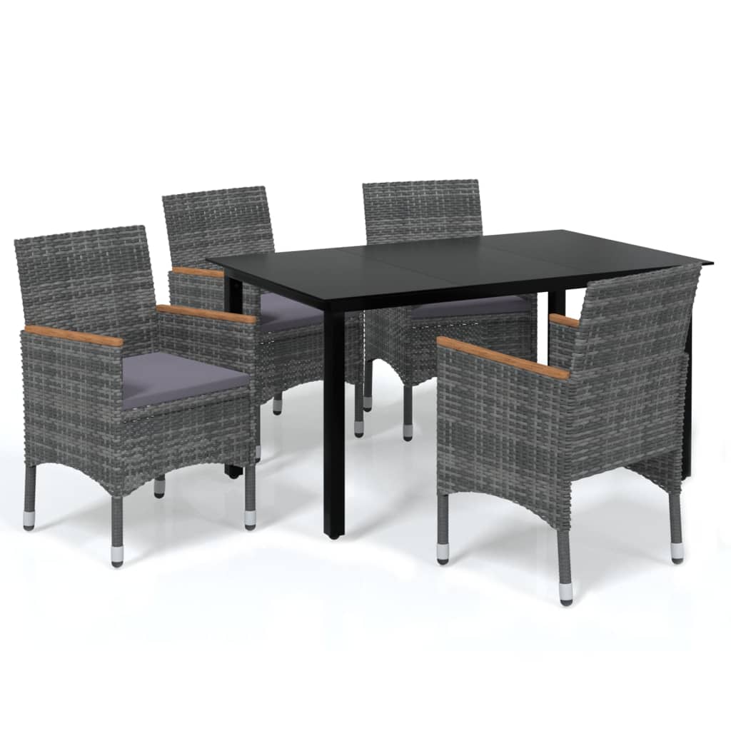 Set da Pranzo per Giardino 5 pz con Cuscini Polyrattan Grigio cod mxl 43704