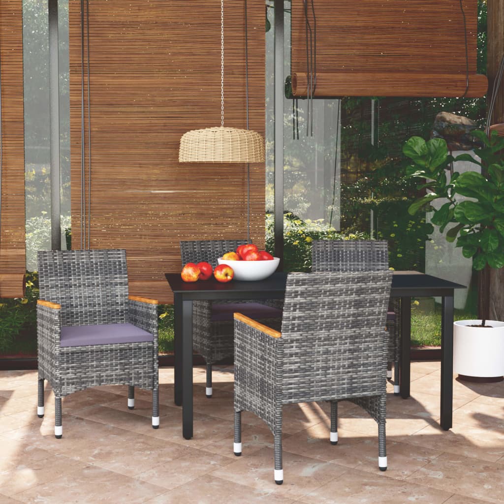 Set da Pranzo per Giardino 5 pz con Cuscini Polyrattan Grigio cod mxl 43704