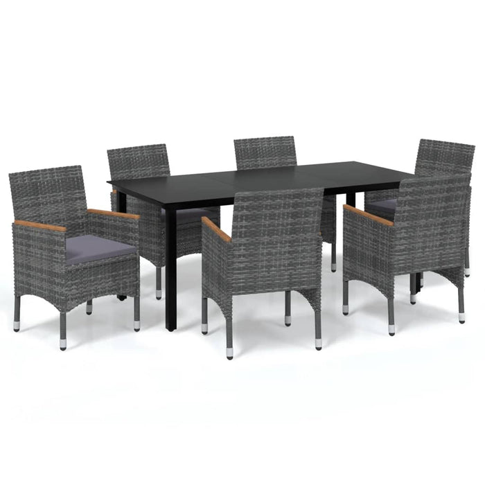 Set da Pranzo per Giardino 7 pz con Cuscini Polyrattan Grigio 3095007