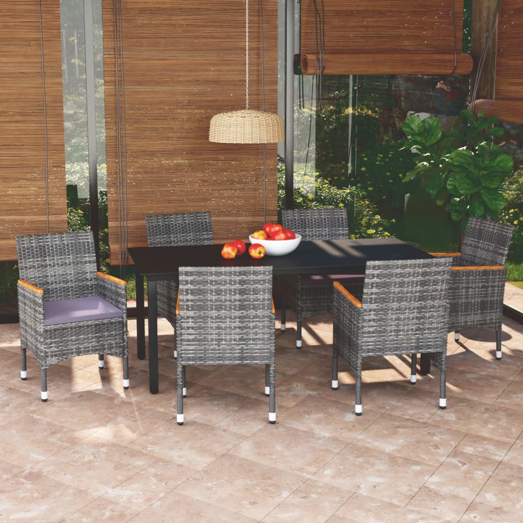 Set da Pranzo per Giardino 7 pz con Cuscini Polyrattan Grigio 3095007