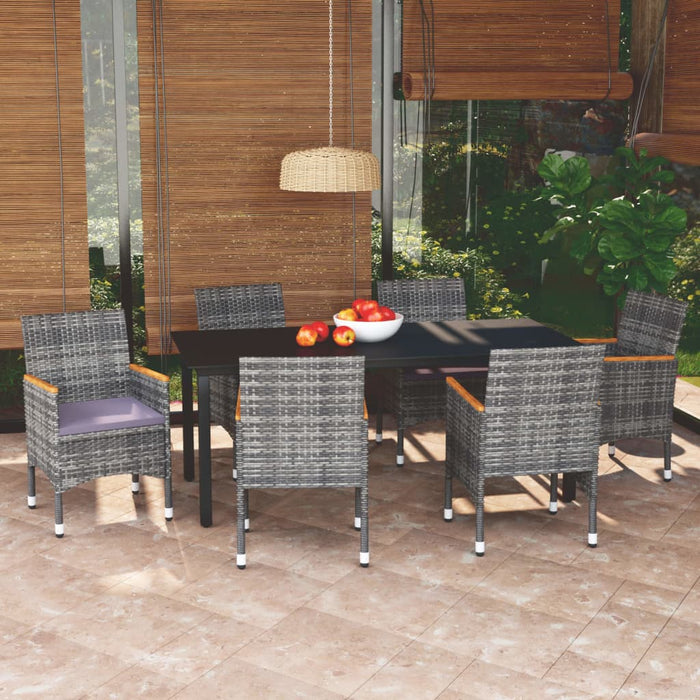 Set da Pranzo per Giardino 7 pz con Cuscini Polyrattan Grigio cod mxl 38583