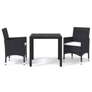 Set da Pranzo per Giardino 3 pz con Cuscini Polyrattan Nero 3095009