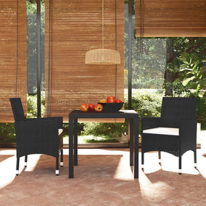 Set da Pranzo per Giardino 3 pz con Cuscini Polyrattan Nero 3095009