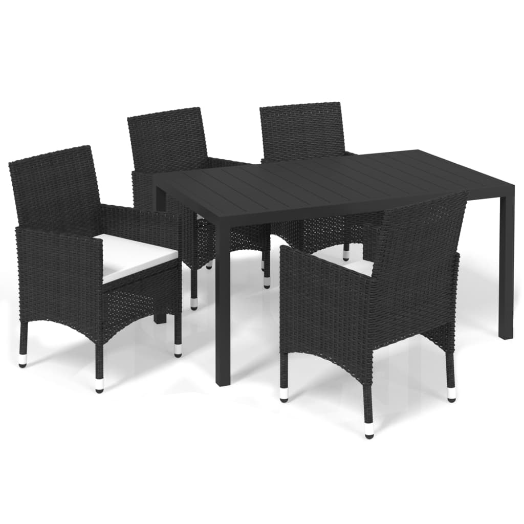 Set da Pranzo per Giardino 5 pz con Cuscini Polyrattan Nero 3095011