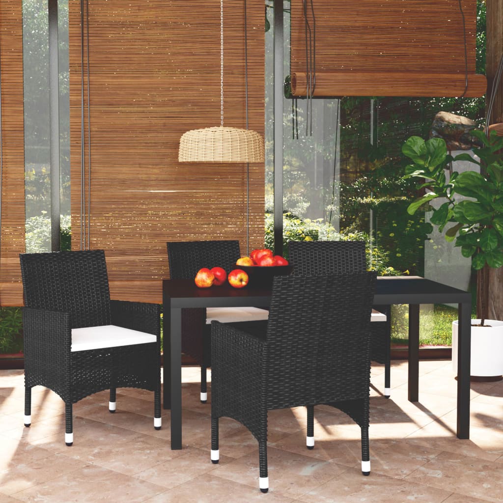 Set da Pranzo per Giardino 5 pz con Cuscini Polyrattan Nero 3095011