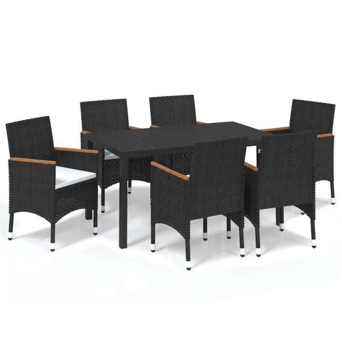 Set da Pranzo per Giardino 7 pz con Cuscini Polyrattan Nero 3095018