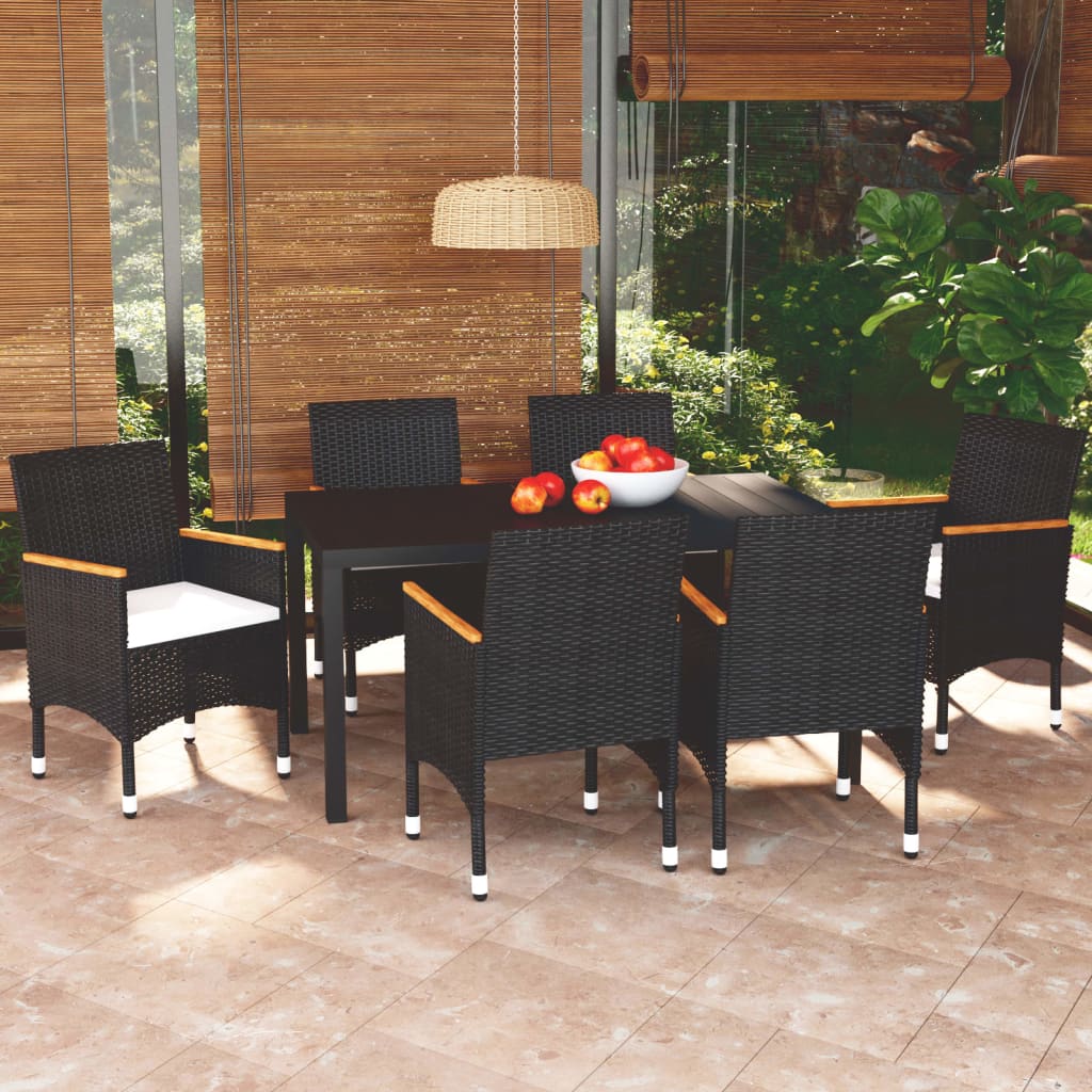 Set da Pranzo per Giardino 7 pz con Cuscini Polyrattan Nero 3095018