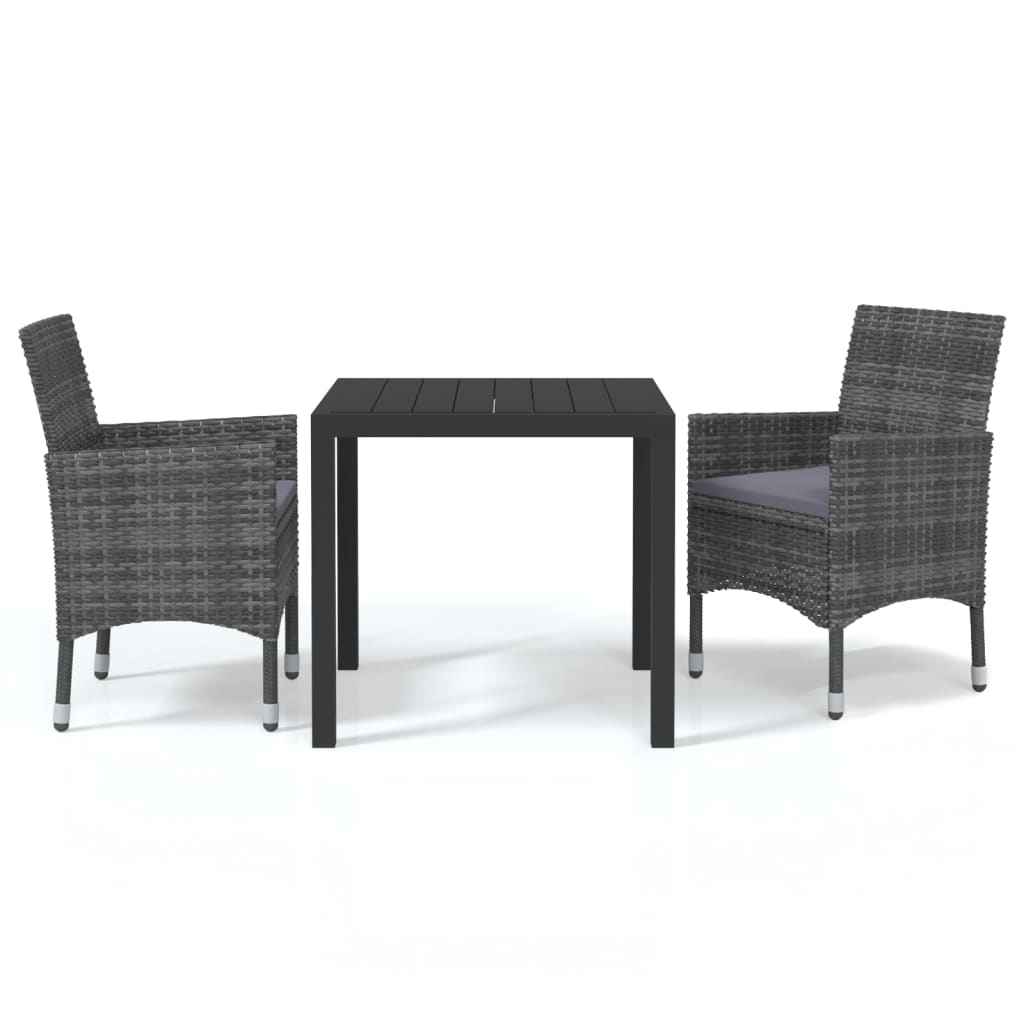 Set da Pranzo per Giardino 3 pz con Cuscini Polyrattan Grigio 3095021