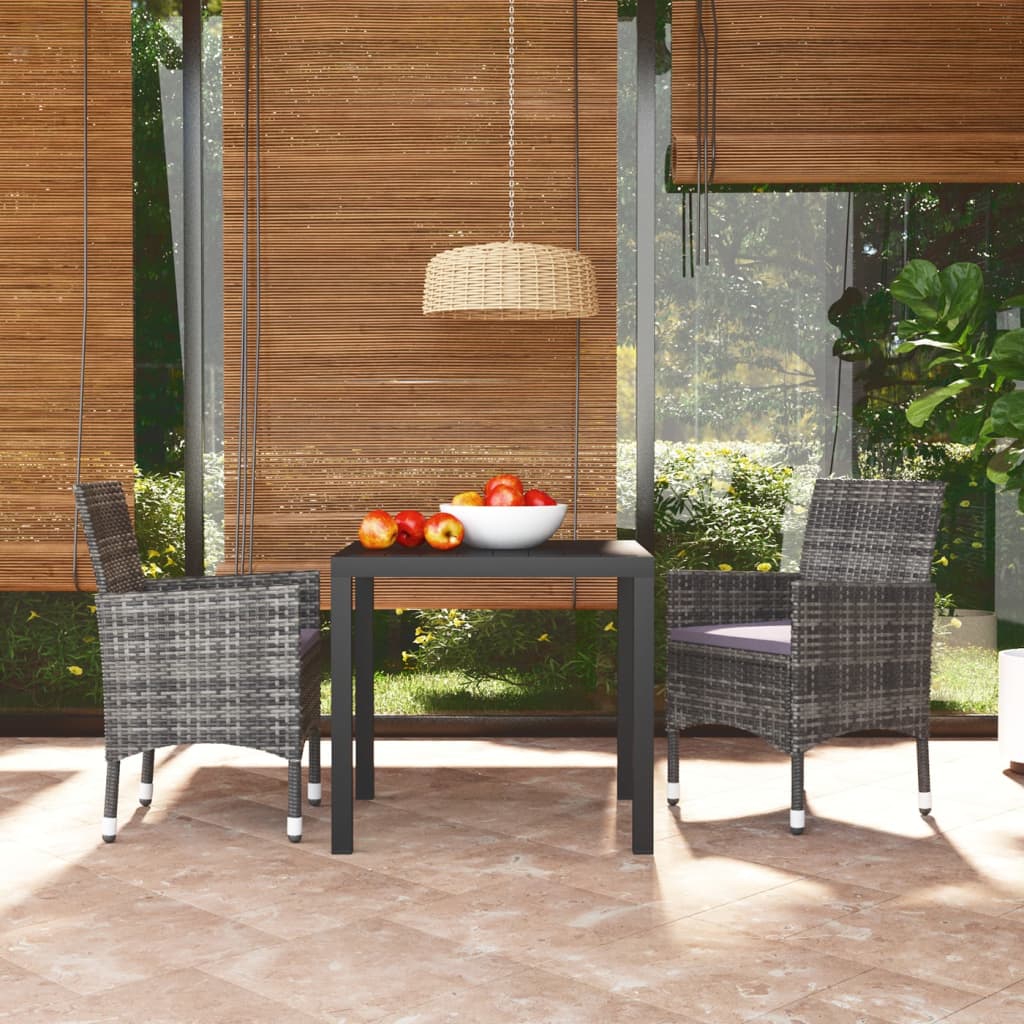 Set da Pranzo per Giardino 3 pz con Cuscini Polyrattan Grigio 3095021