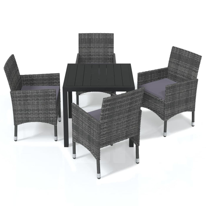 Set da Pranzo per Giardino 5 pz con Cuscini Polyrattan Grigio 3095022