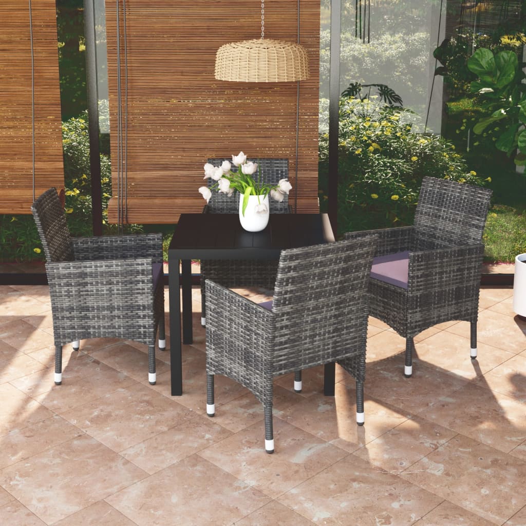 Set da Pranzo per Giardino 5 pz con Cuscini Polyrattan Grigio 3095022