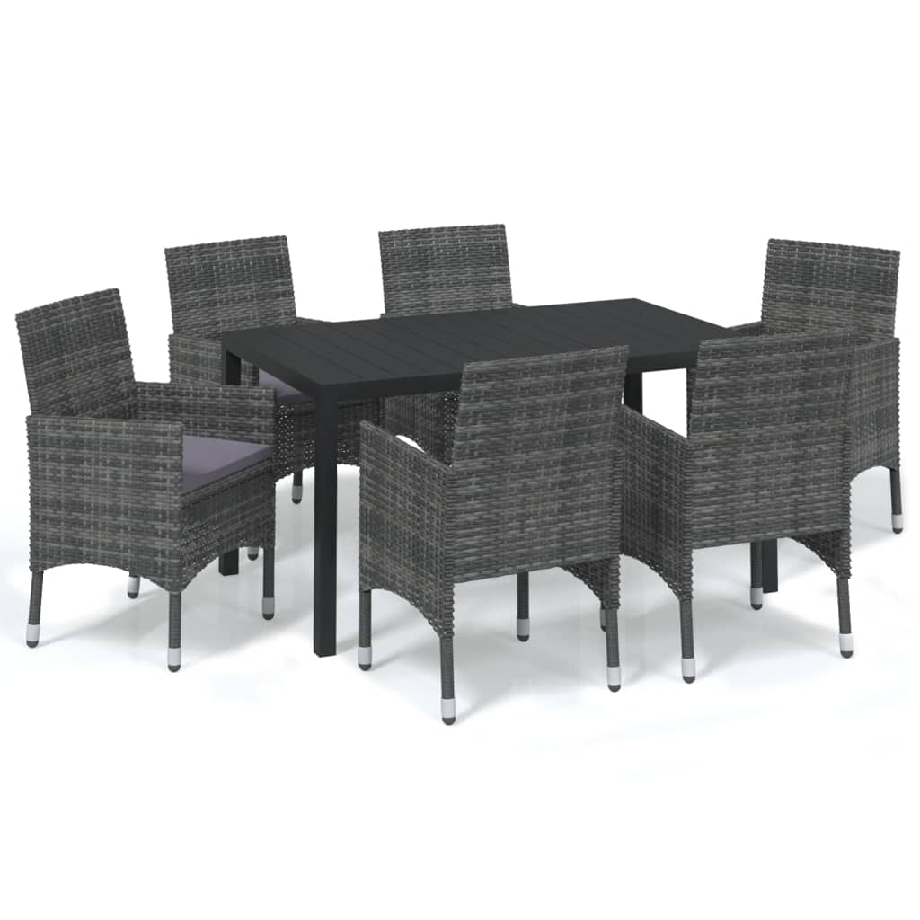 Set da Pranzo per Giardino 7 pz con Cuscini Polyrattan Grigio 3095024