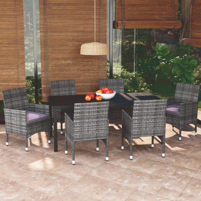 Set da Pranzo per Giardino 7 pz con Cuscini Polyrattan Grigiocod mxl 93741