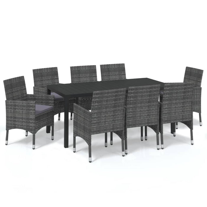 Set Pranzo da Giardino 9 pz con Cuscini in Polyrattan Grigio 3095026