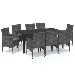 Set Pranzo da Giardino 9 pz con Cuscini in Polyrattan Grigiocod mxl 69722