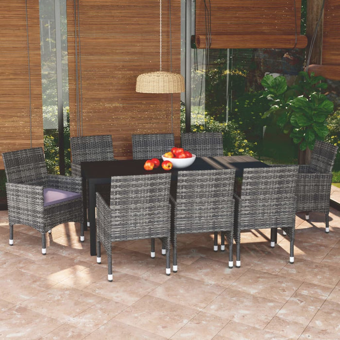 Set Pranzo da Giardino 9 pz con Cuscini in Polyrattan Grigio 3095026