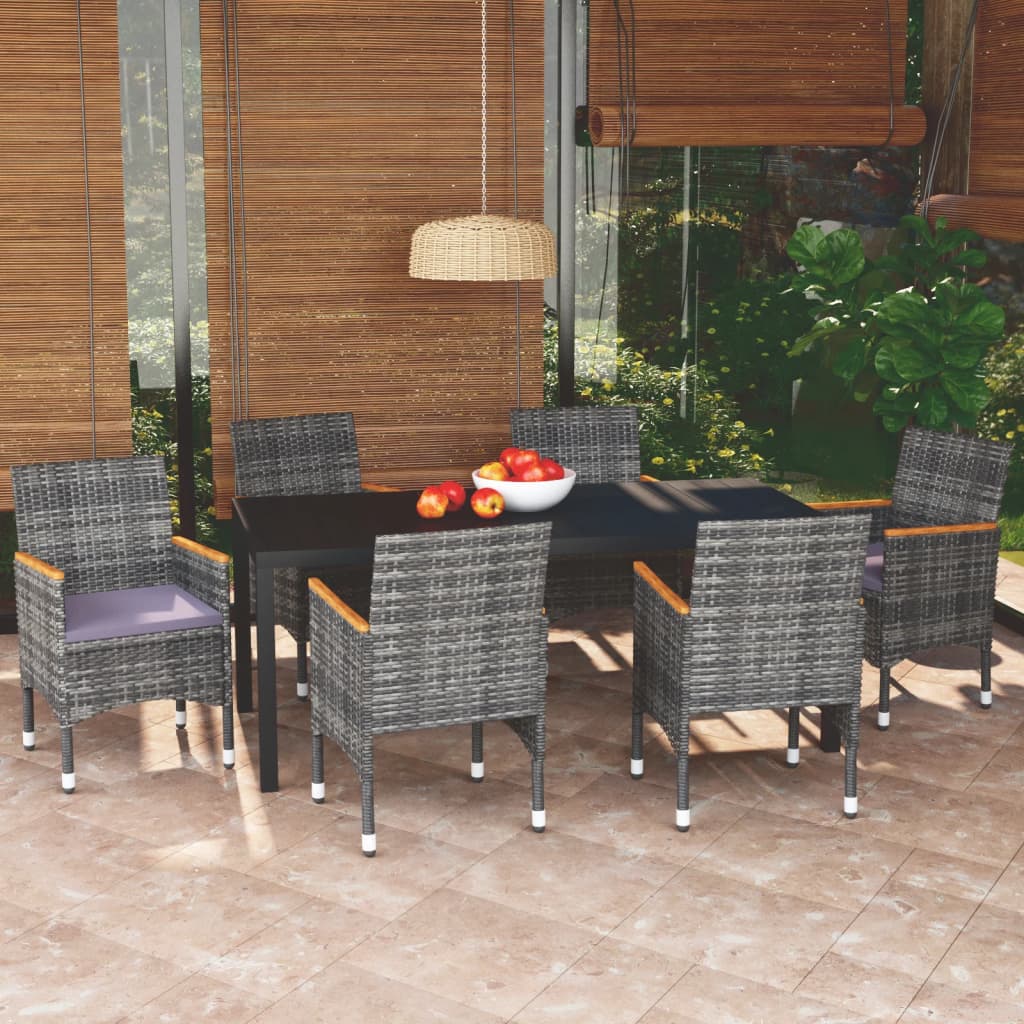 Set da Pranzo per Giardino 7 pz con Cuscini Polyrattan Grigio 3095031