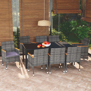 Set Pranzo da Giardino 9 pz con Cuscini in Polyrattan Grigio 3095032