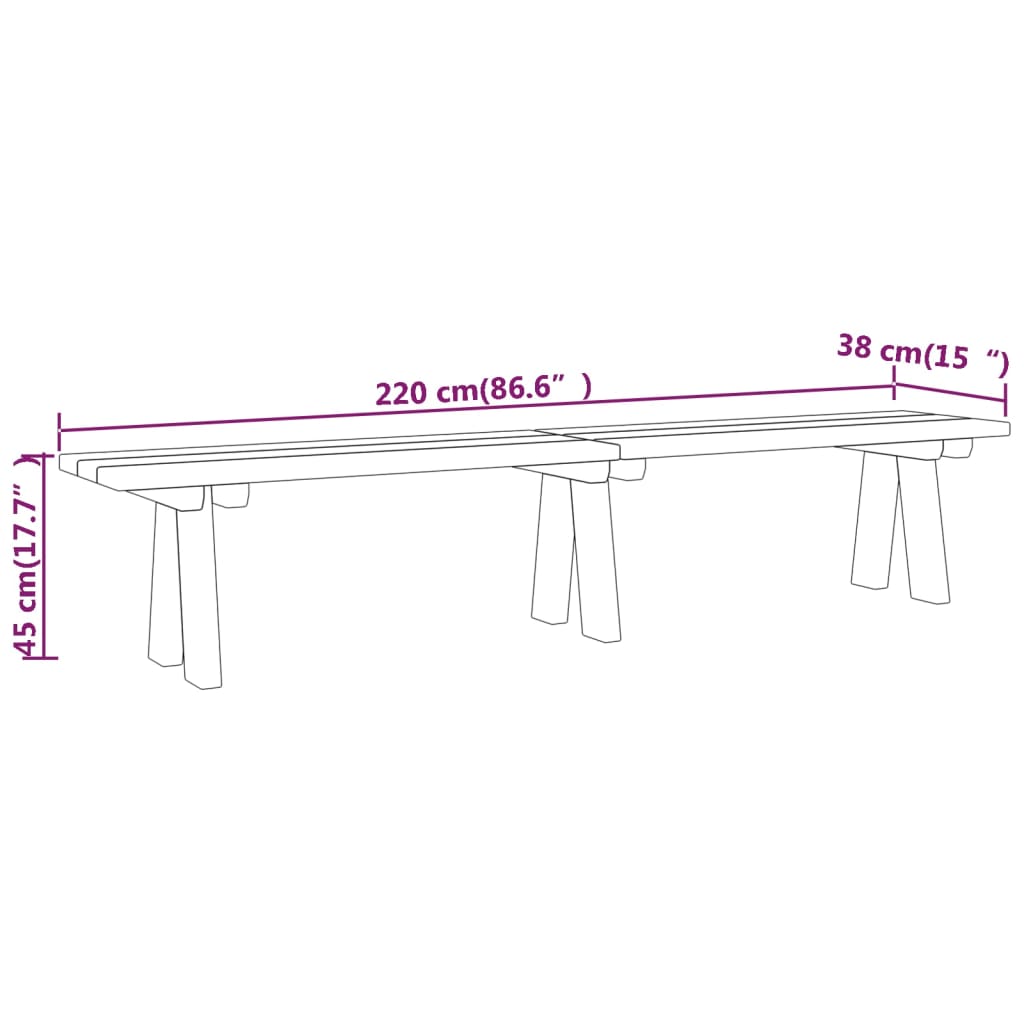 Panchina da Giardino 220 cm in Massello di Pino Impregnato cod mxl 49503