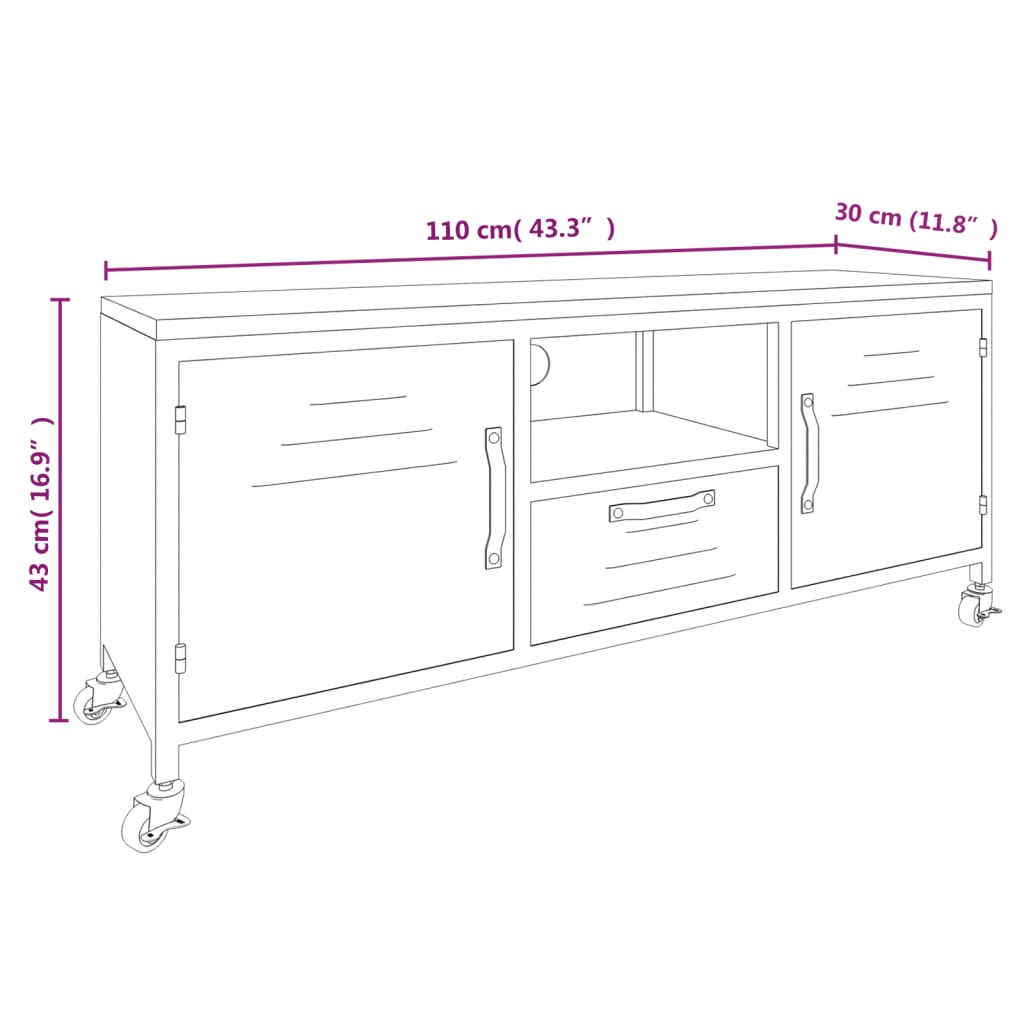 Mobile TV Nero 110x30x43 cm in Ferro e Legno Massello di Abete cod mxl 6826