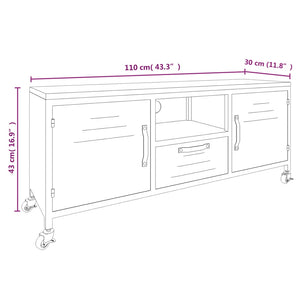 Mobile TV Nero 110x30x43 cm in Ferro e Legno Massello di Abete cod mxl 6826