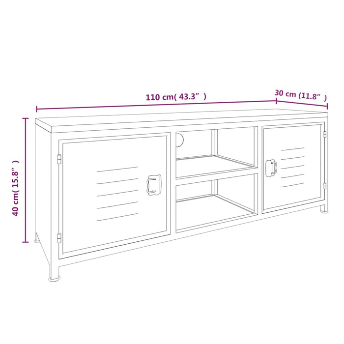 Mobile TV Bianco 110x30x40cm in Ferro e Legno Massello di Abete 340767