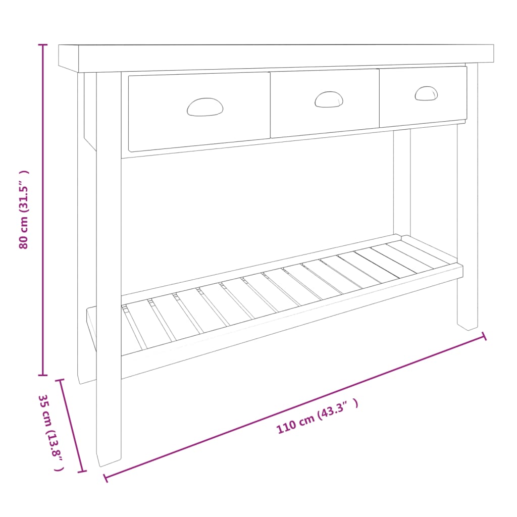 Tavolo Consolle 110x35x80 cm in Legno Massello di Abete 340768