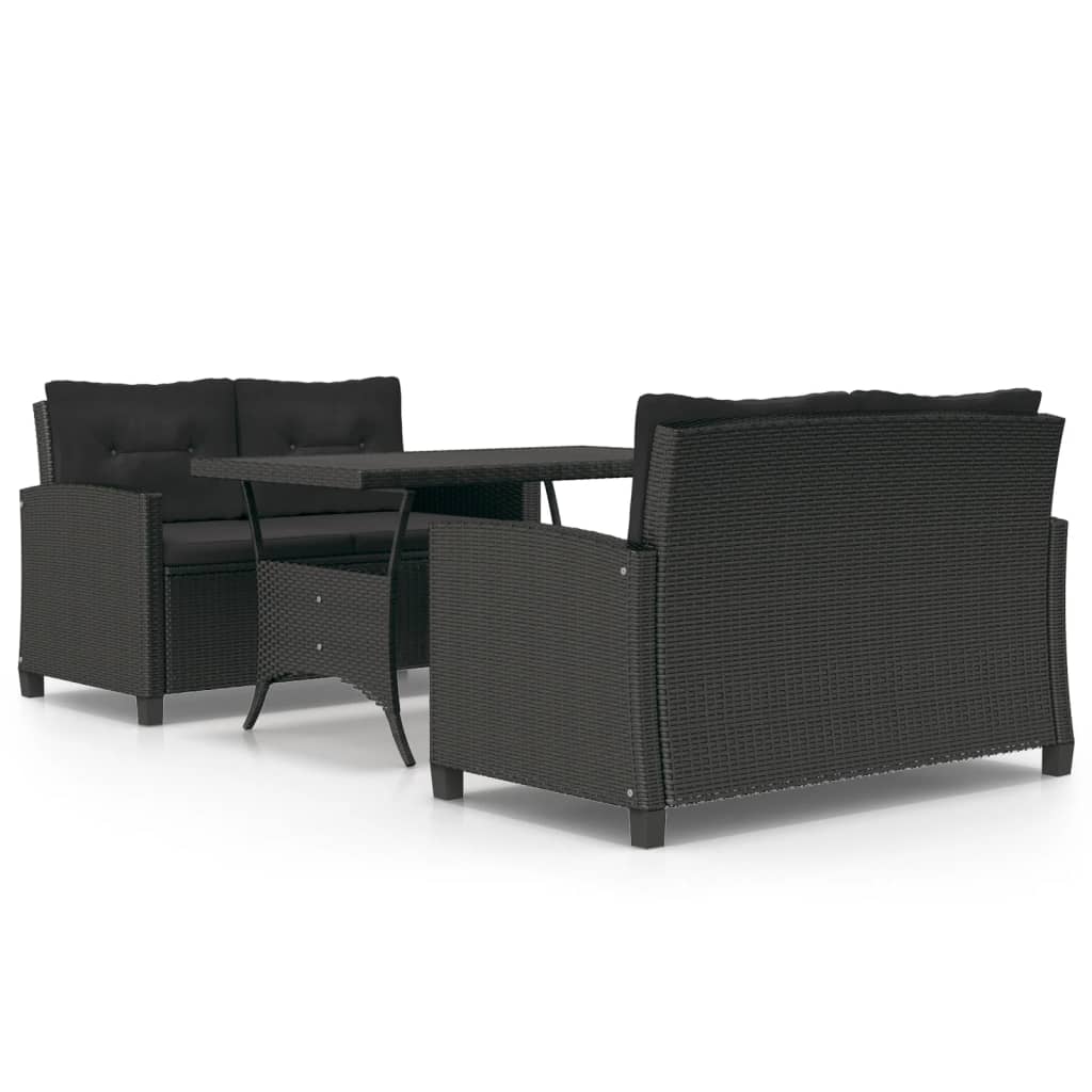 Set da Pranzo da Giardino 3 pz con Cuscini Nero in Polyrattan cod mxl 38592