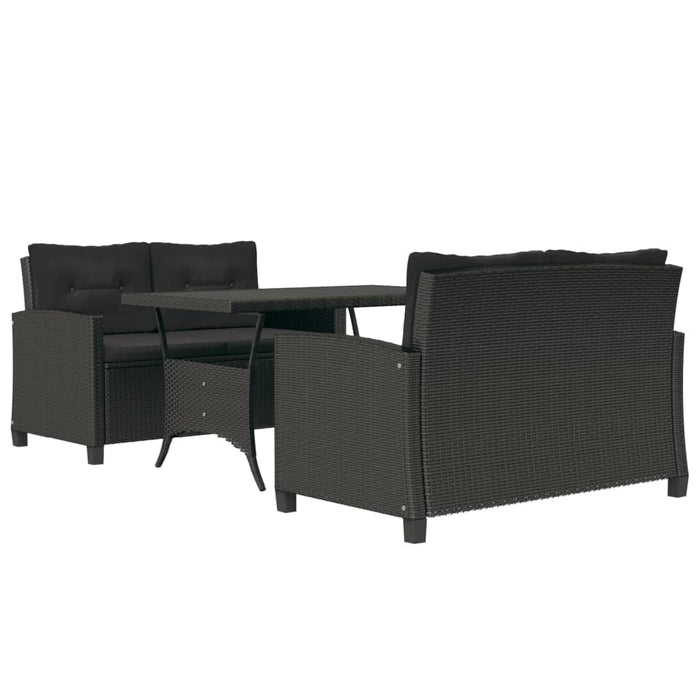 Set da Pranzo da Giardino 3 pz con Cuscini Nero in Polyrattan cod mxl 38592