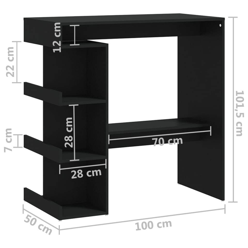 Tavolo da Bar con Ripiani Nero 100x50x101,5 cm in Truciolato 809450