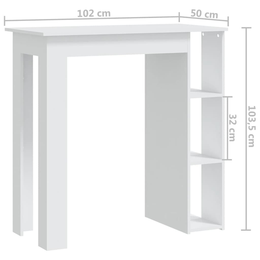 Tavolino da Bar con Ripiani Bianco 102x50x103,5cm in Truciolato 809458