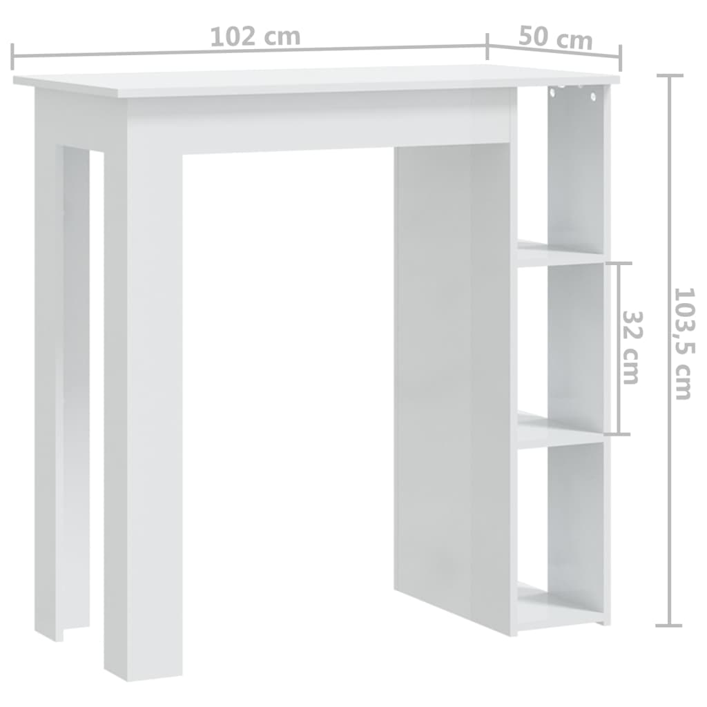 Tavolino da Bar con Ripiani Bianco Lucido 102x50x103,5 cm cod mxl 50988