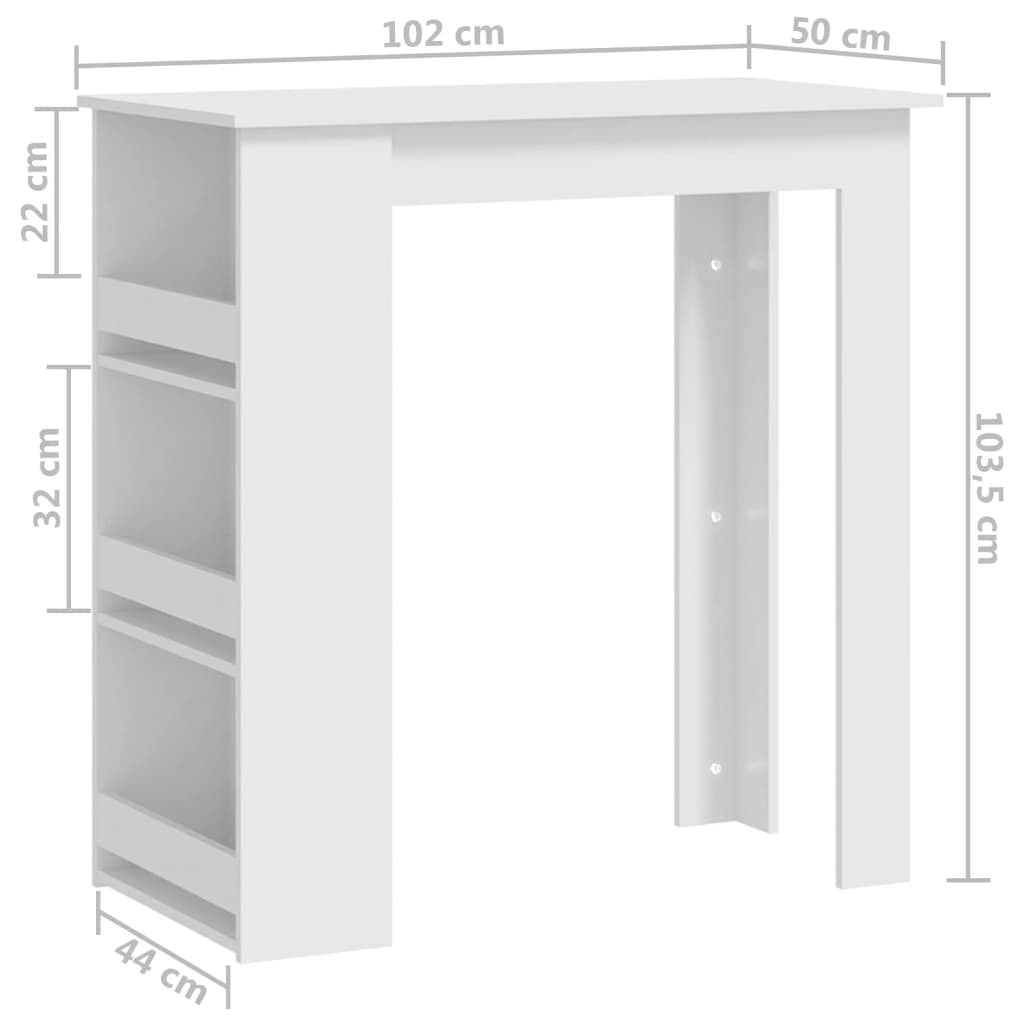 Tavolino da Bar con Mensole Bianco 102x50x103,5 cm Truciolato cod mxl 29843