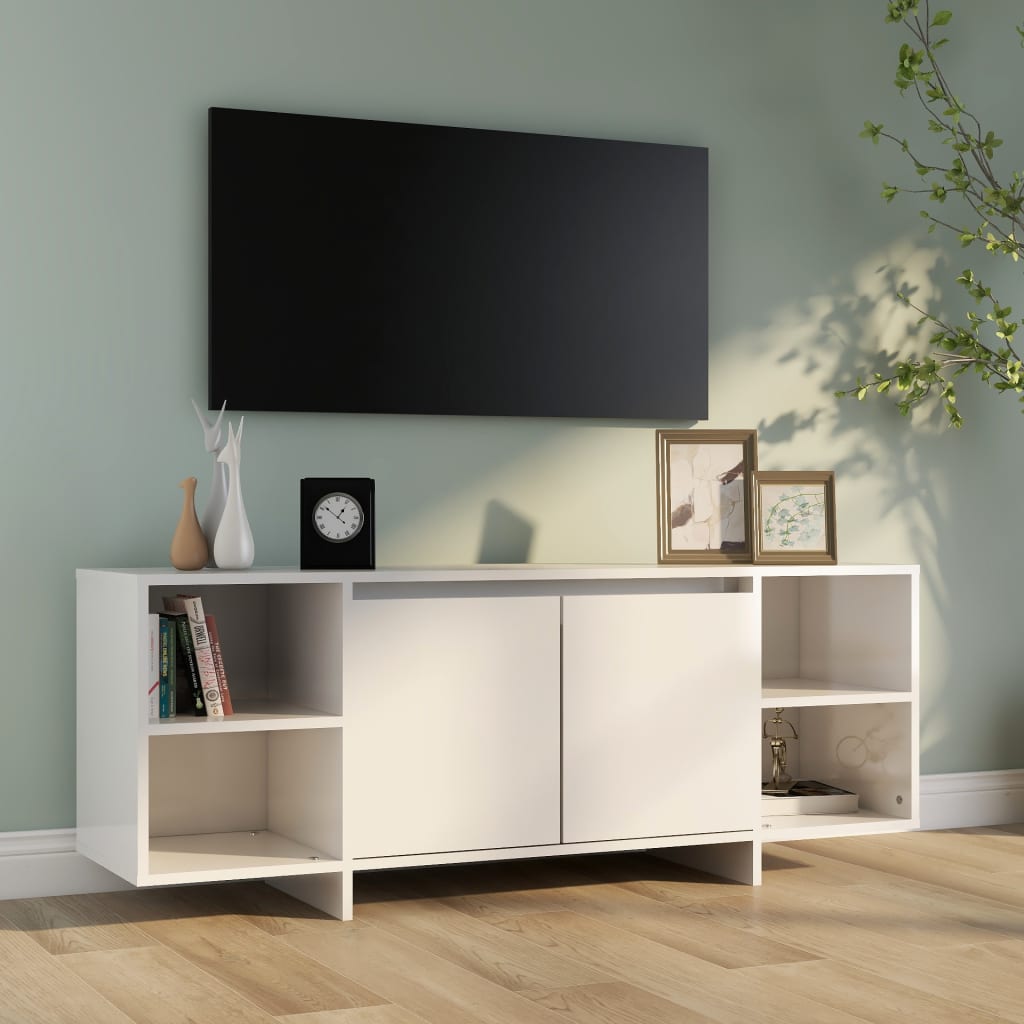 Mobile TV Bianco Lucido 130x35x50 cm in Truciolato 809590