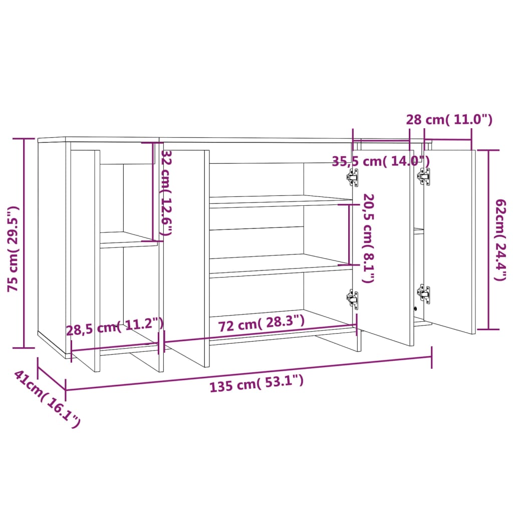 Credenza Bianca 135x41x75 cm in Truciolato