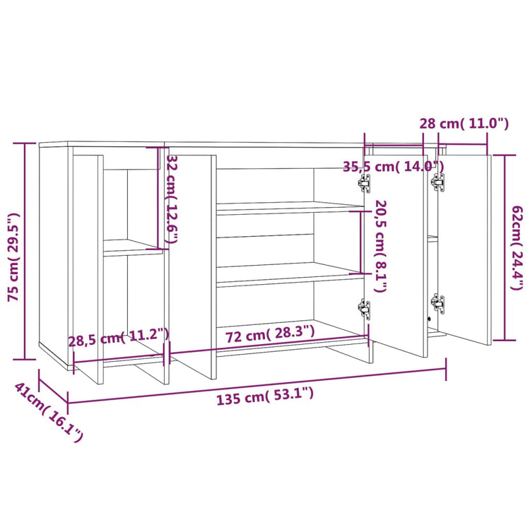 Credenza Bianca 135x41x75 cm in Truciolato