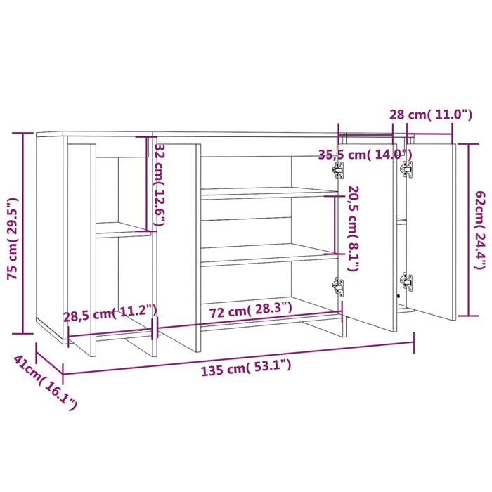 Credenza Nera 135x41x75 cm in Truciolato cod mxl 12207