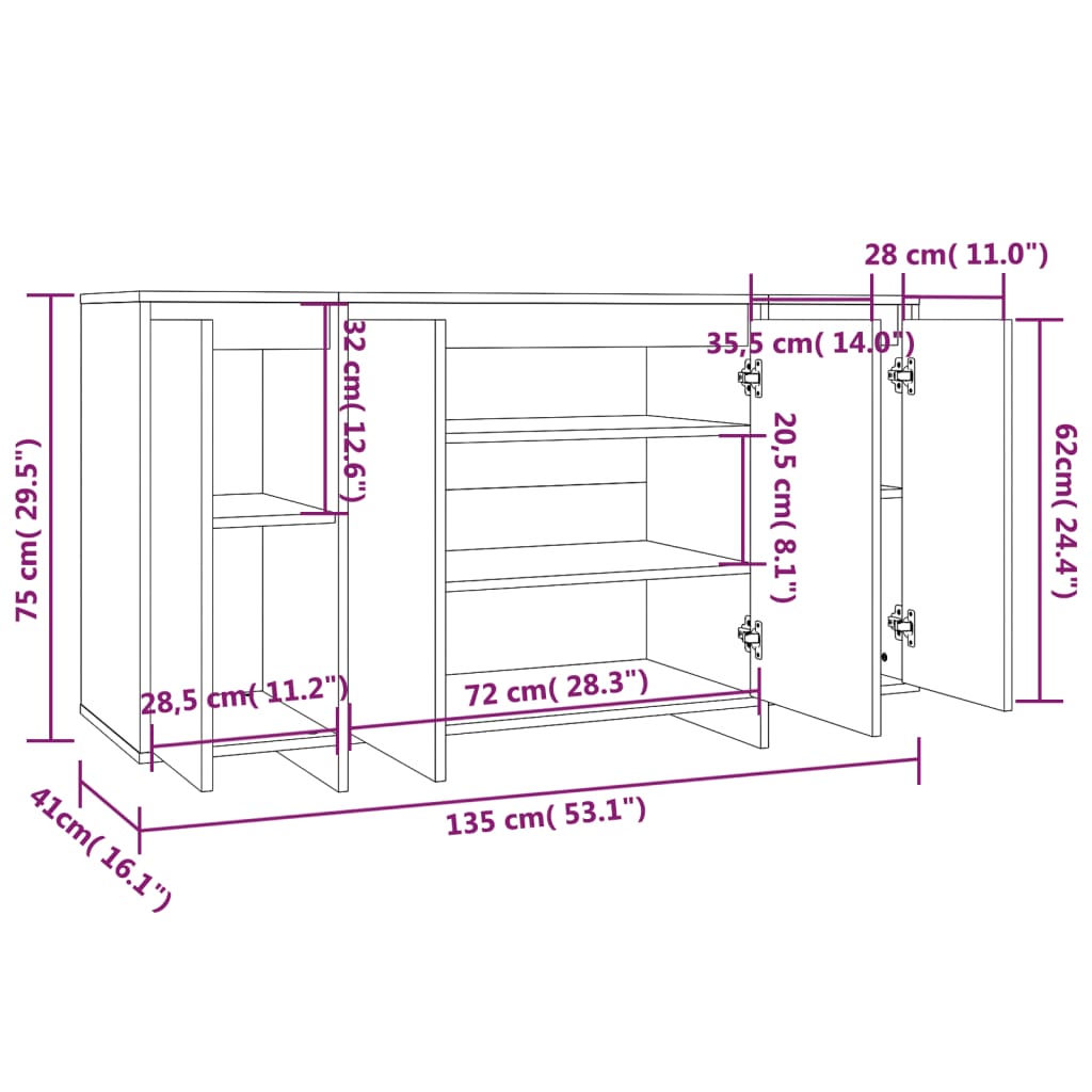 Credenza Rovere Sonoma 135x41x75 cm in Truciolato cod mxl 21121