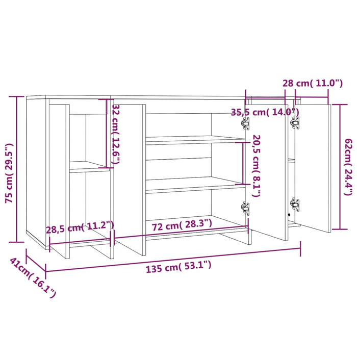 Credenza Rovere Sonoma 135x41x75 cm in Truciolato cod mxl 21121