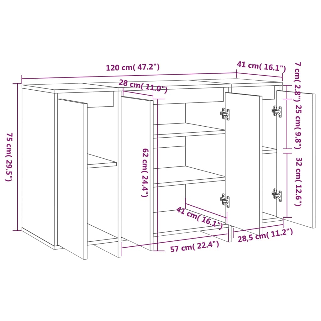 Credenza Rovere Sonoma 120x41x75 cm in Truciolato 809605