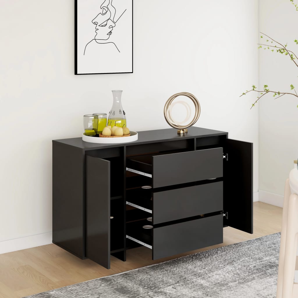 Credenza con 3 Cassetti Nera 120x41x75 cm in Truciolato cod mxl 12304