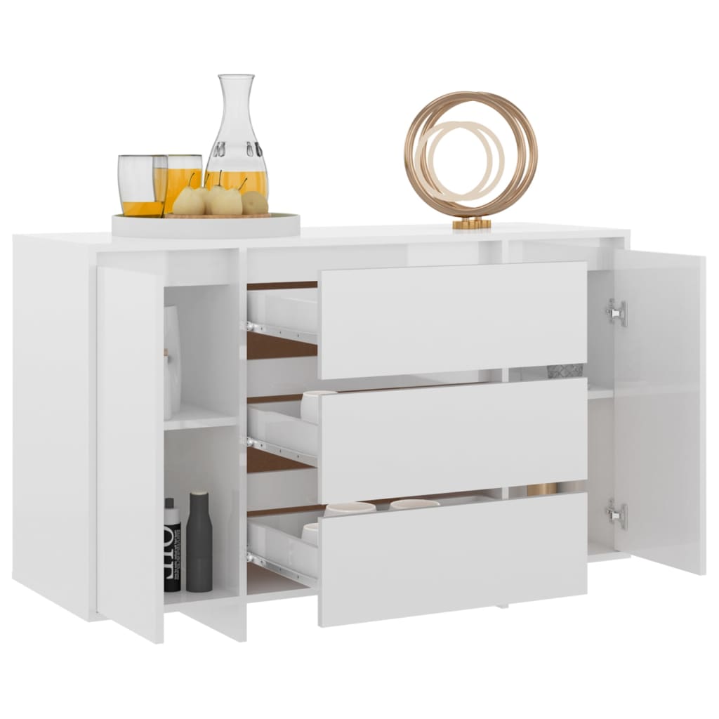 Credenza con 3 Cassetti Bianco Lucido 120x41x75cm in Truciolato cod mxl 10140