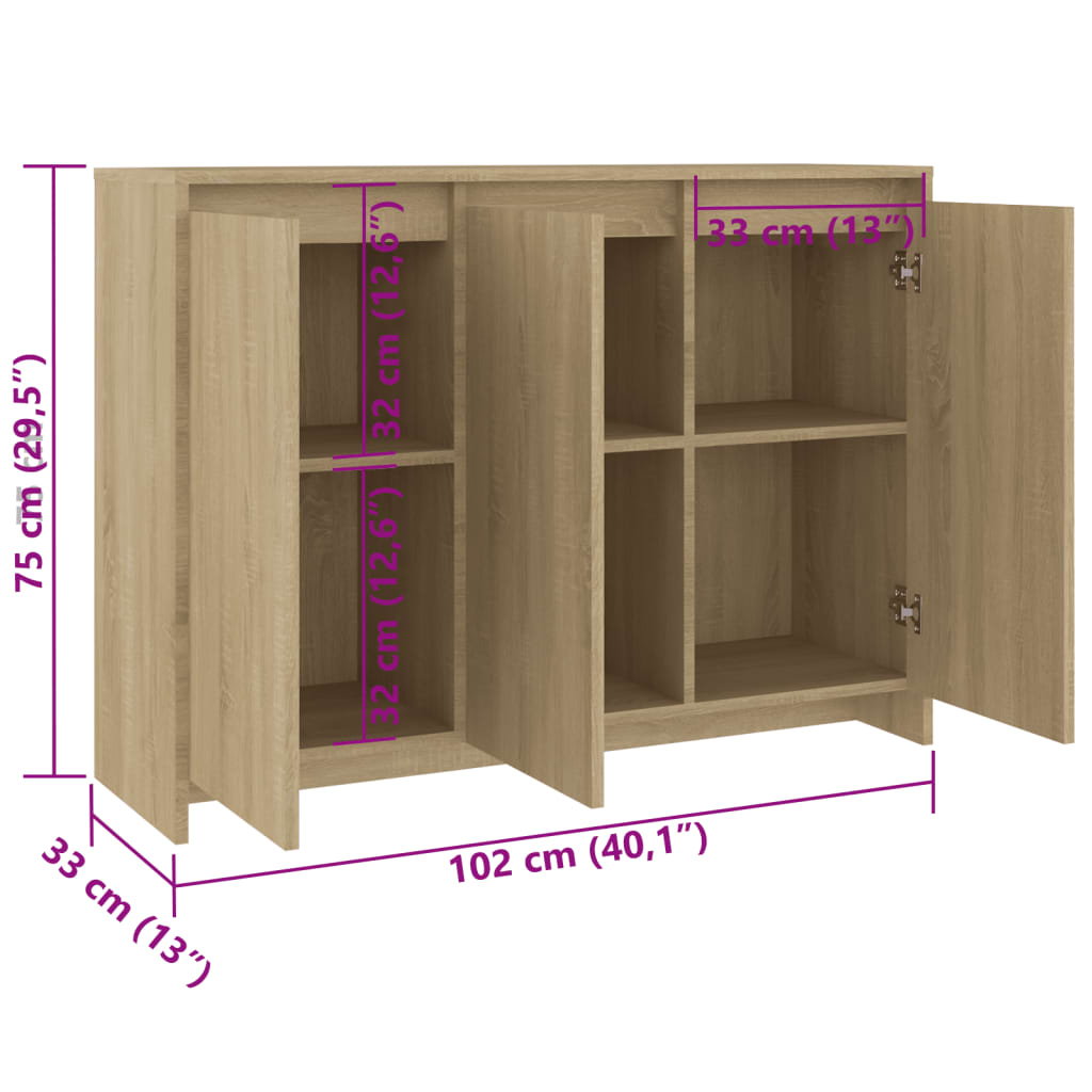 Credenza Rovere Sonoma 102x33x75 cm in Truciolato