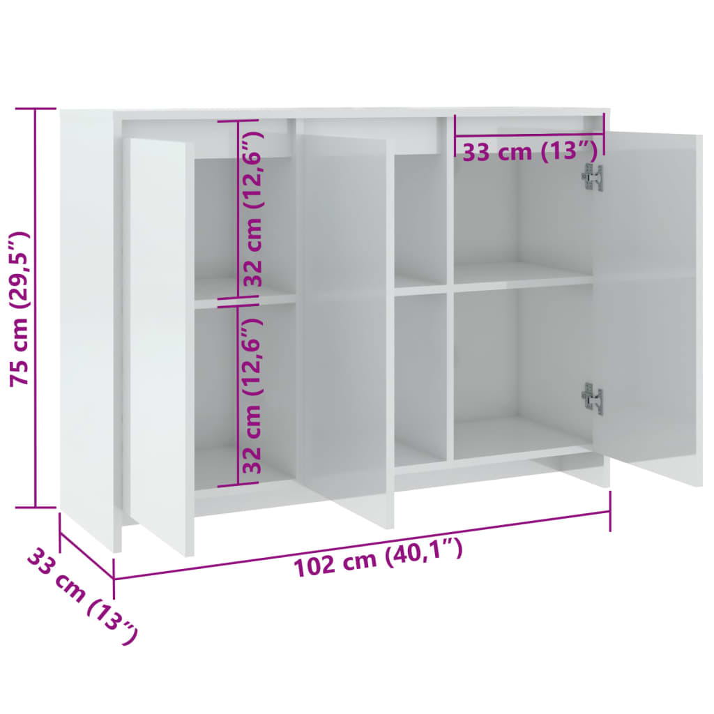 Credenza Bianca Lucida 102x33x75 cm in Truciolato cod mxl 14884