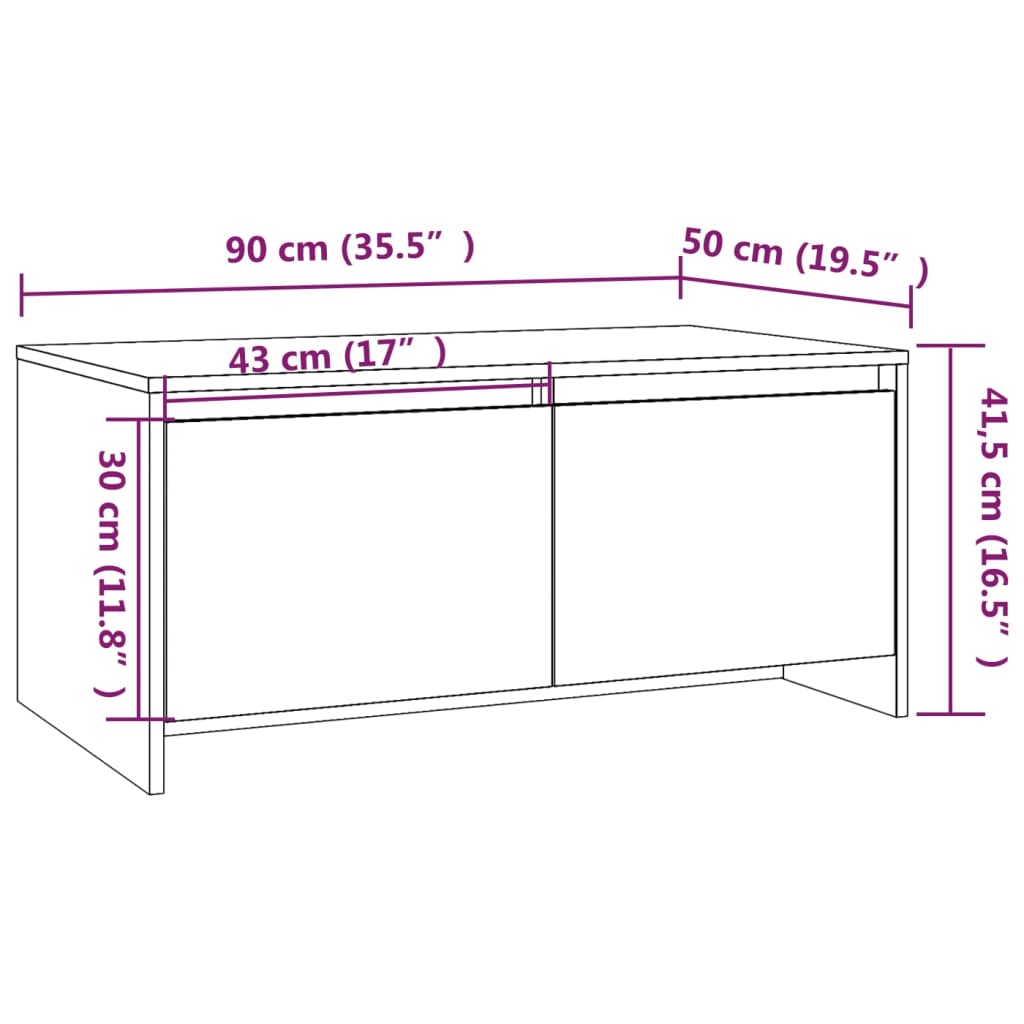 Tavolino da Salotto Bianco 90x50x41,5 cm in Legno Multistrato 809818