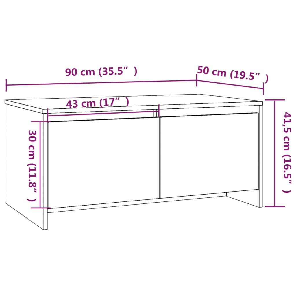 Tavolino da Salotto Bianco Lucido 90x50x41,5 cm in Truciolato cod mxl 15841